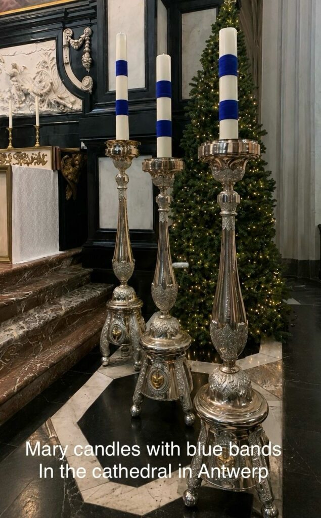 Mary candles with blue bands