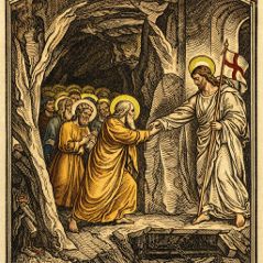Christus daalt af in het dodenrijk en bevrijdt Adam en rechtvaardigen, middeleeuwse illustratie