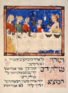 Middeleeuwse Sedermaaltijd met Pesach-symbolen