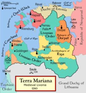 Mapa o representación simbólica de Terra Mariana en la región báltica