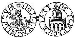Twee middeleeuwse Tempelierszegels met respectievelijk een ruiterfiguur en de Rotskoepel (Templum Domini).