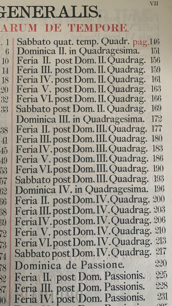 Inhoudsopgave van Graduale Romanum met liturgische dagen rond Pasen