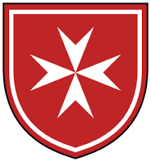 Wapenschild van de Hospitalers. Rood met achtpuntig wit kruis