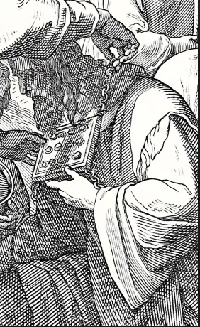 Afbeelding van een hogepriester die ceremonieel zijn borstplaat ontvangt als teken van heilige dienstbaarheid.