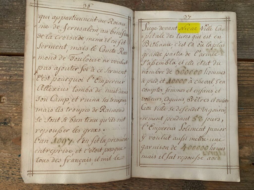 Cuaderno de caligrafía de 1705